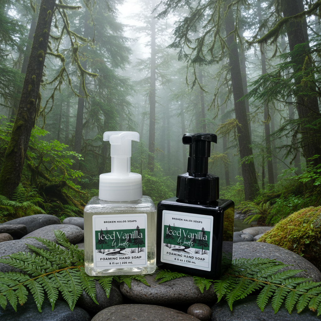 Iced Vanilla Woods Foaming Hand Soap - Pacific Northwest spa background