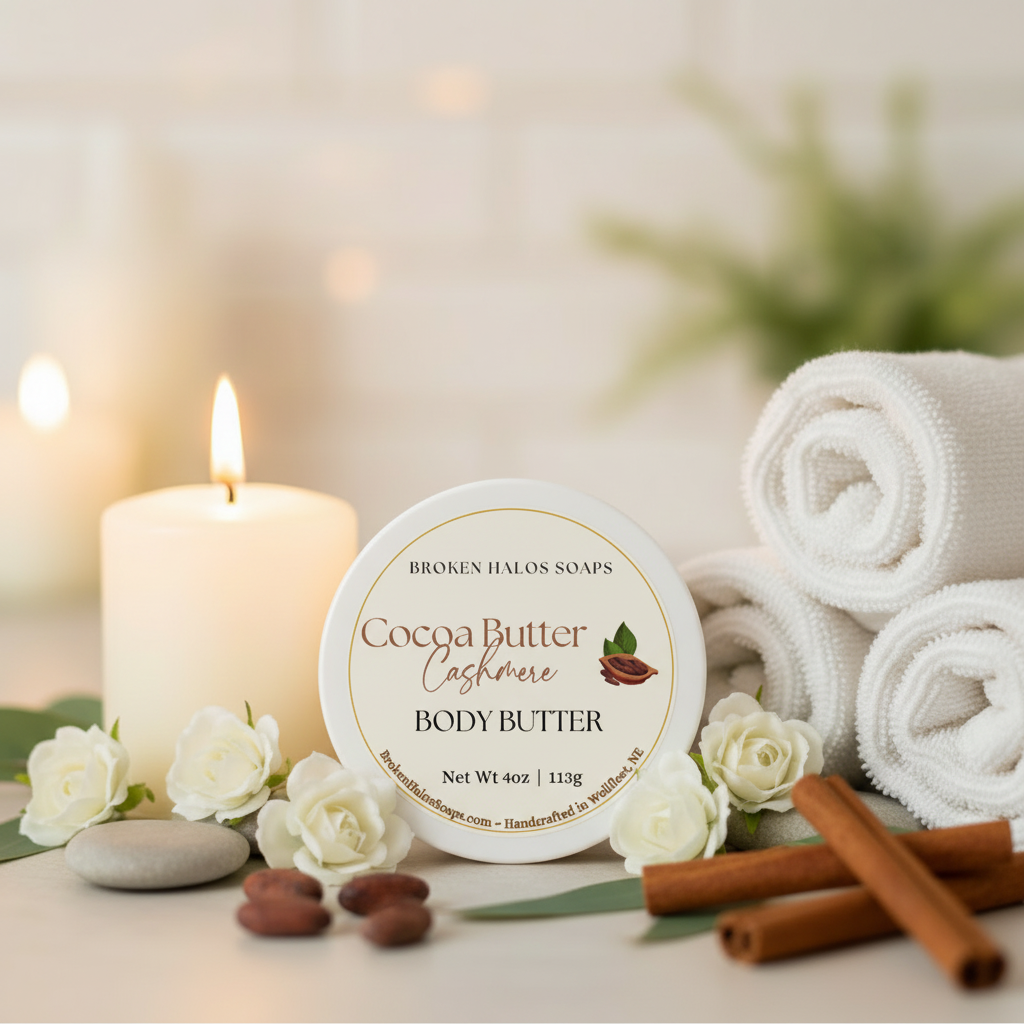 Cocoa Butter Cashmere Body Butter - cozy spa background