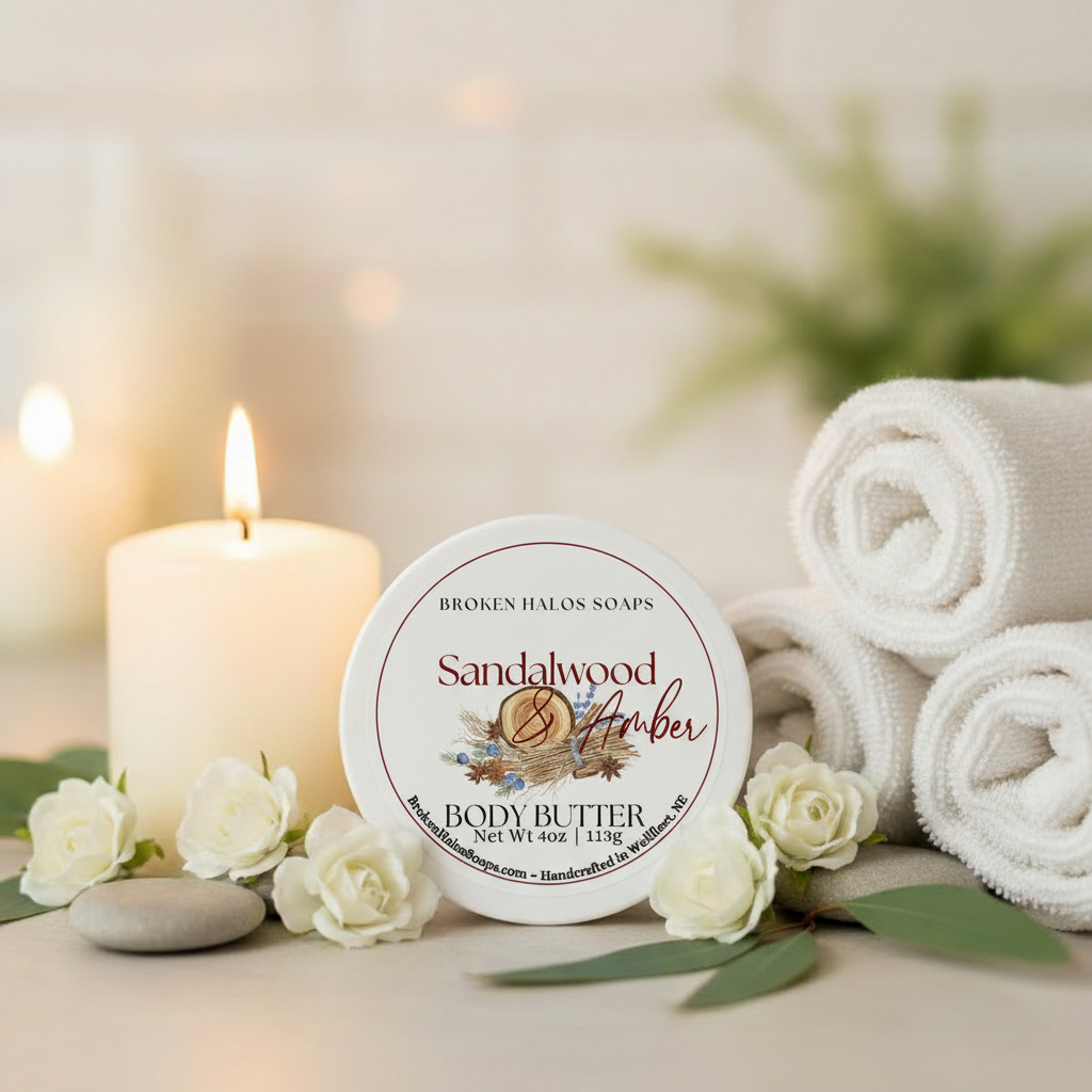 Sandalwood & Amber Body Butter - cozy spa background