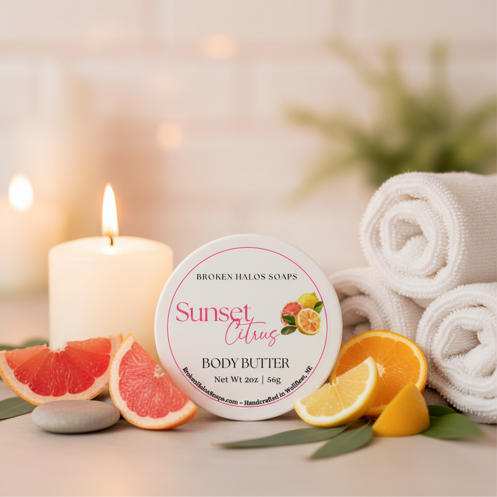 Sunset Citrus Body Butter - cozy spa background