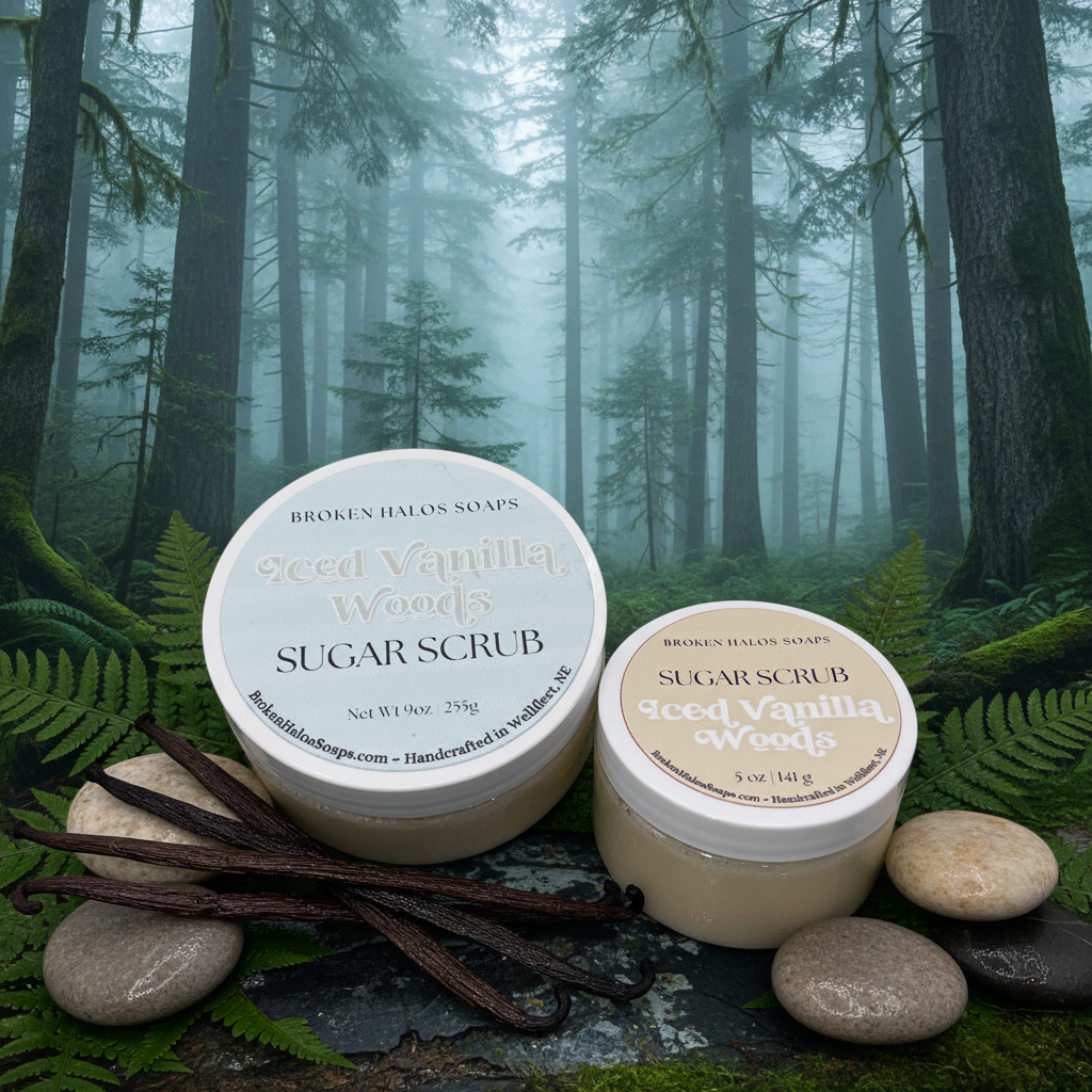 Iced Vanilla Woods Sugar Scrub - Pacific Northwest spa background